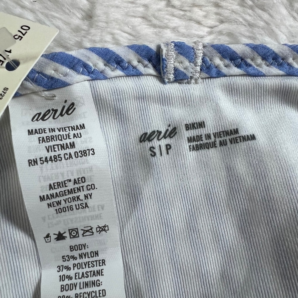 Aerie Blue White‎ Striped Seersucker Ruffle Bikini Bottom S723-0018 Small NEW - Picture 10 of 11